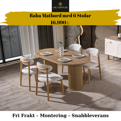 Baha Matgrupp - Matbord med 6 Stolar