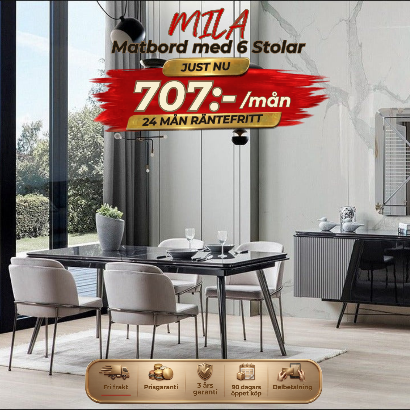Mila Matbord med 6 Stolar
