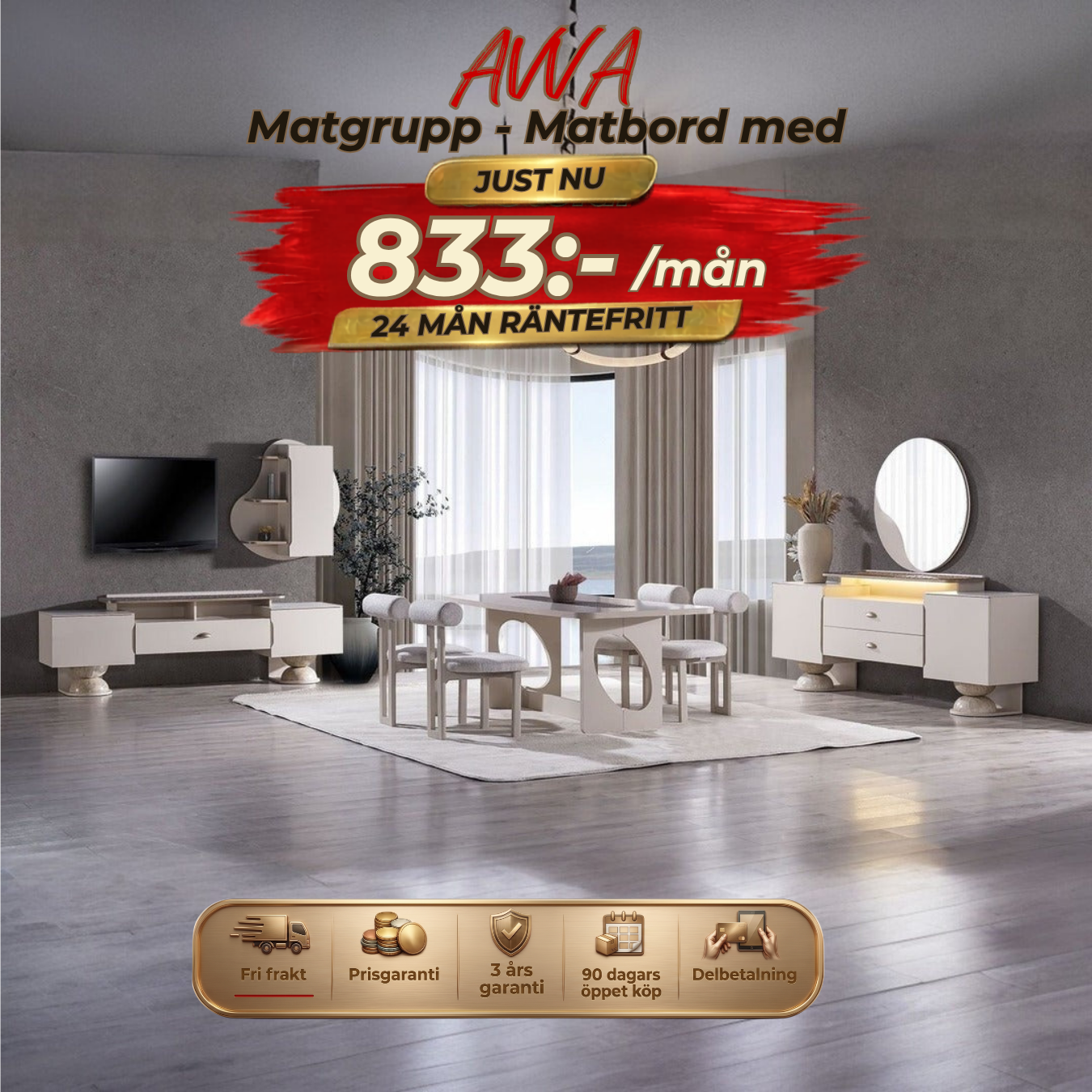 Avva Matgrupp - Dining Table with 6 Chairs