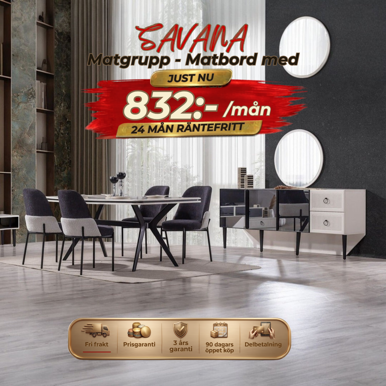 Savana Matgrupp - Dining Table with 6 Chairs