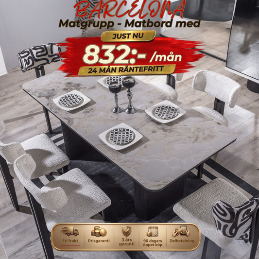 Barcelona Matgrupp - Dining Table with 6 Chairs