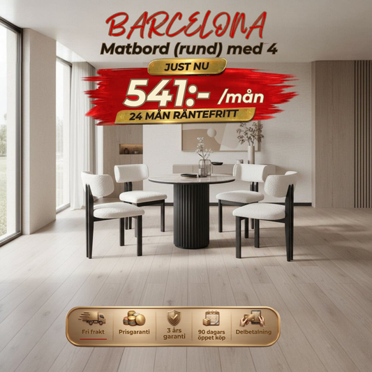 Barcelona Dining Table (rund) with  4 Savana Chairs