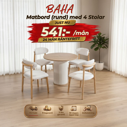 Baha Matbord (rund) med 4 Stolar