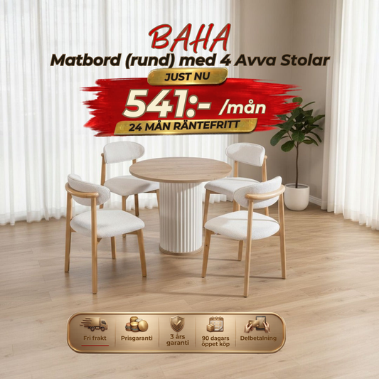 Baha Matbord (rund) med  4 Avva Stolar