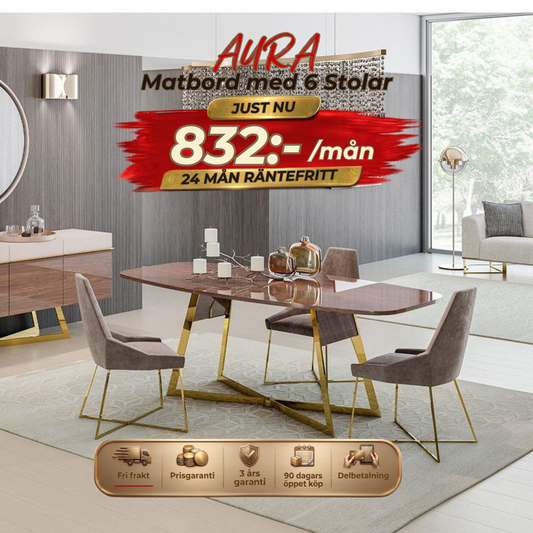Aura Matgrupp - Dining Table with 6 Chairs