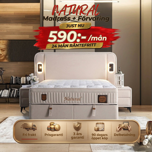 سرير طبيعي - لوح رأس - مرتبة - وحدة تخزين
