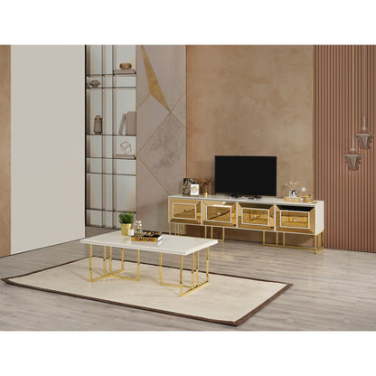 Gold TV-Bänk+Soffbord