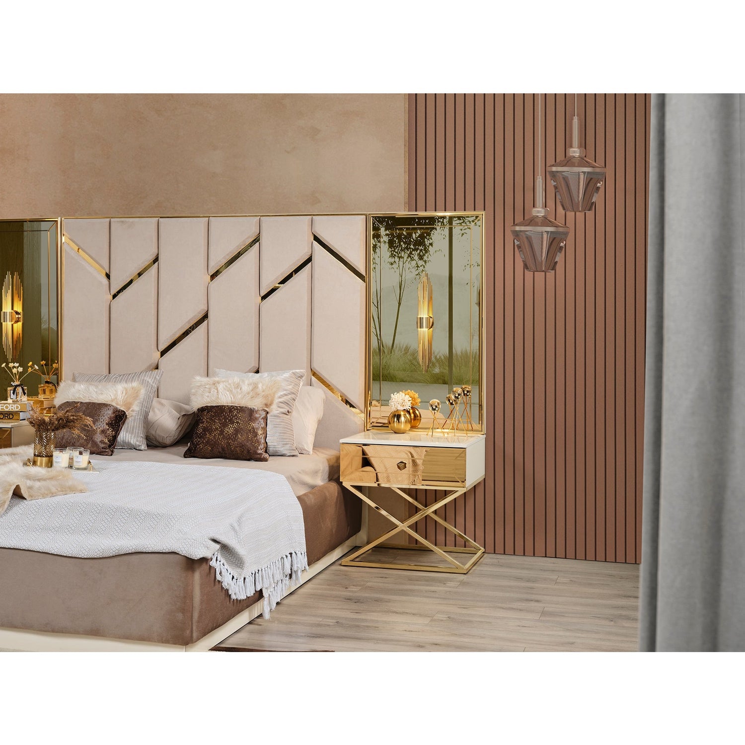 Gold Sängbord med Överdelen - LINE Furniture Group