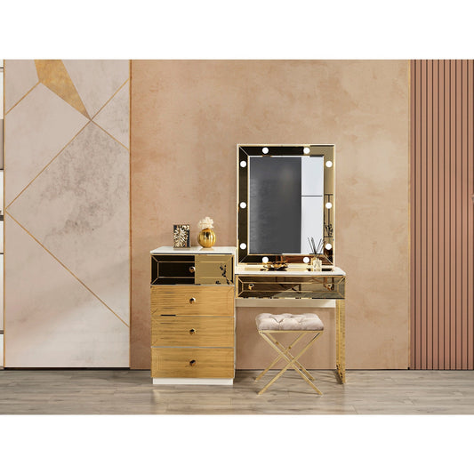 Gold Sminkbord med Spegel - LINE Furniture Group