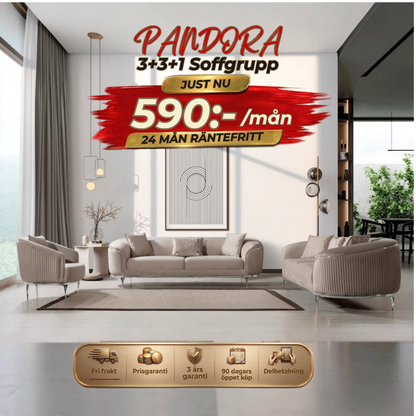 💥Pandora 3+3+1 Soffgrupp ⏳Specialerbjudande | Endast 6 kvar