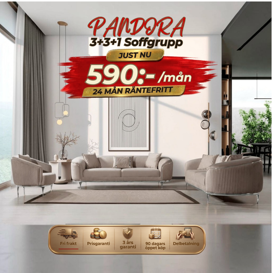 💥Pandora 3+3+1 Soffgrupp ⏳Specialerbjudande | Endast 6 kvar
