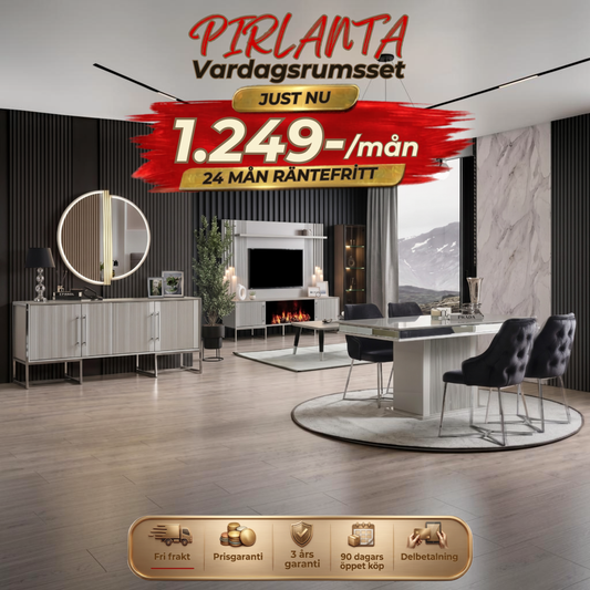 Pirlanta Vardagsrumsset - (Matbord med 6st Stolar-Soffbord-Tv Bänk med Överdelen)