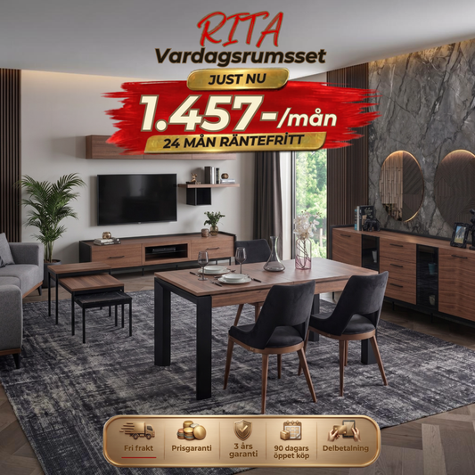 Rita Vardagsrumsset - (Matbord med 6st Stolar-Soffbord-Tv Bänk)