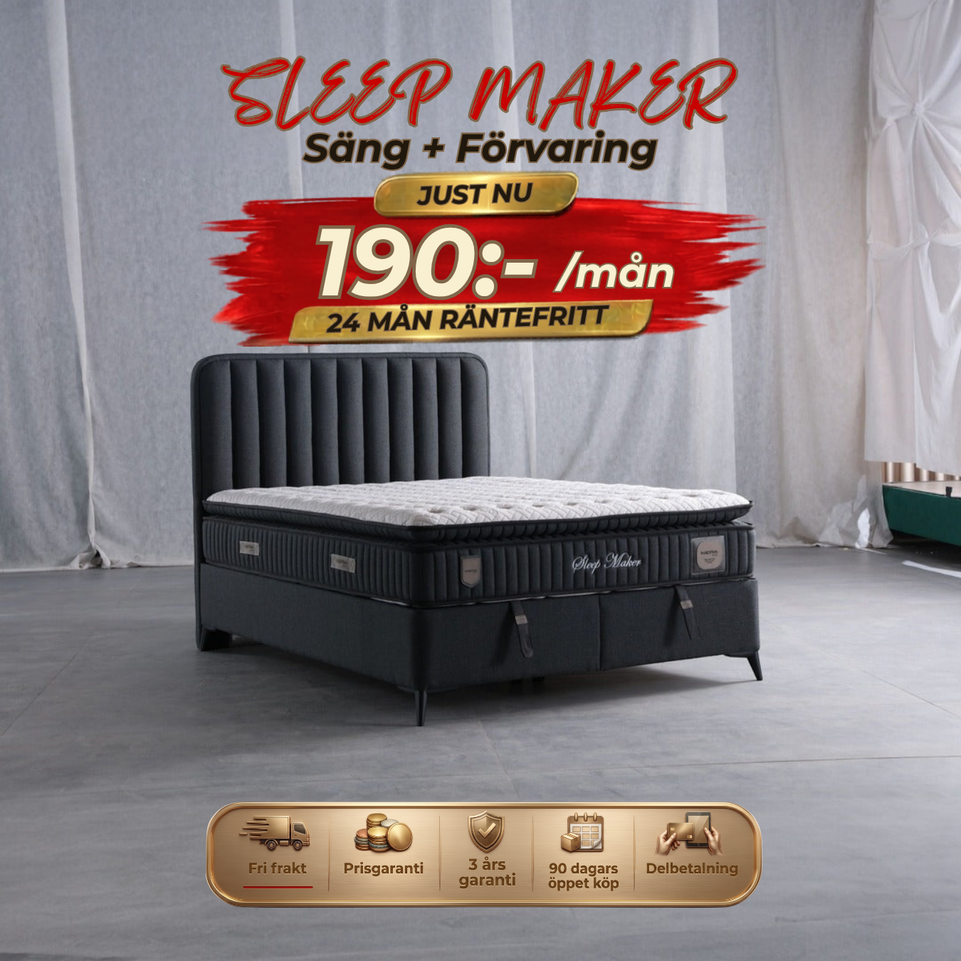 Sleep Maker Säng-Huvudgavel-Förvaring