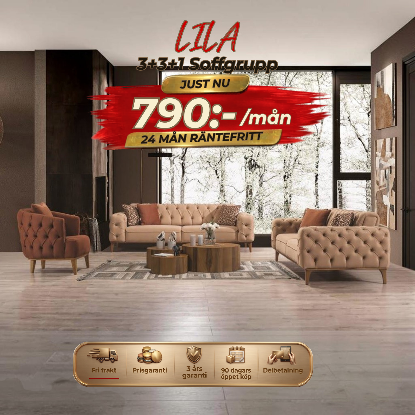Lila 3+3+1 Sofa Set
