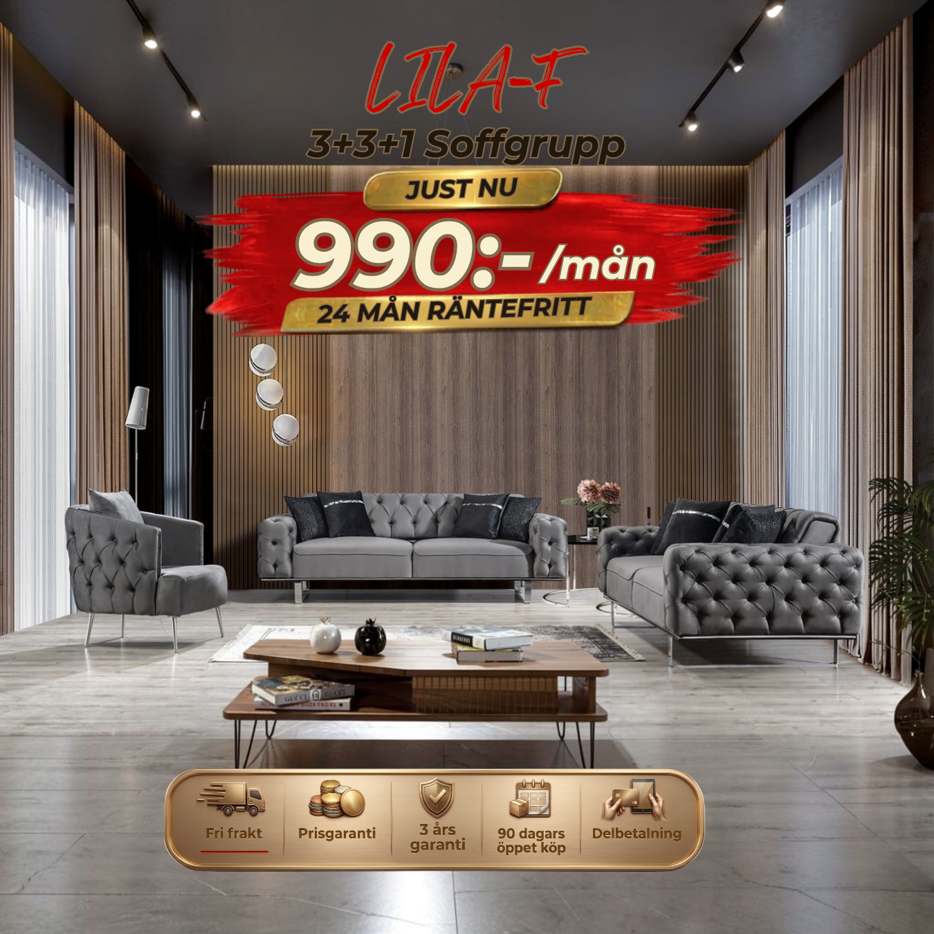 Lila-F 3+3+1 Sofa Set