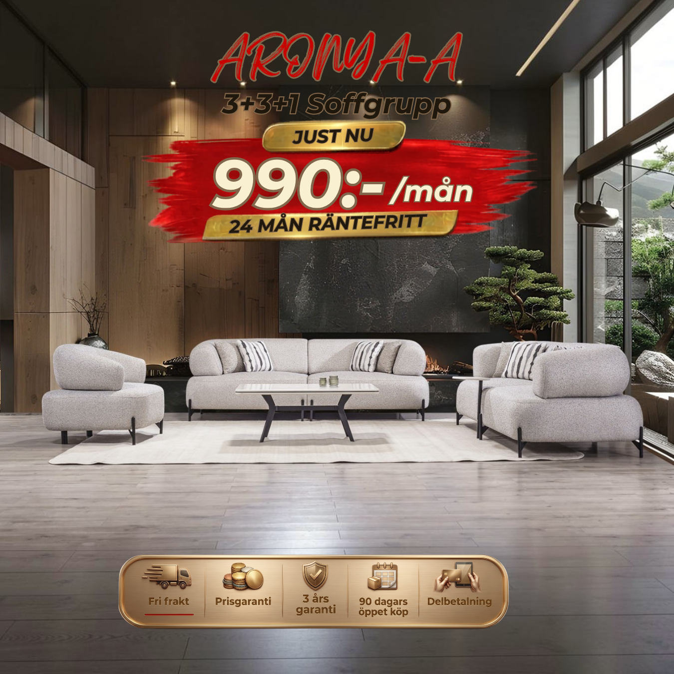 Aronya-A 3+3+1 Sofa Set