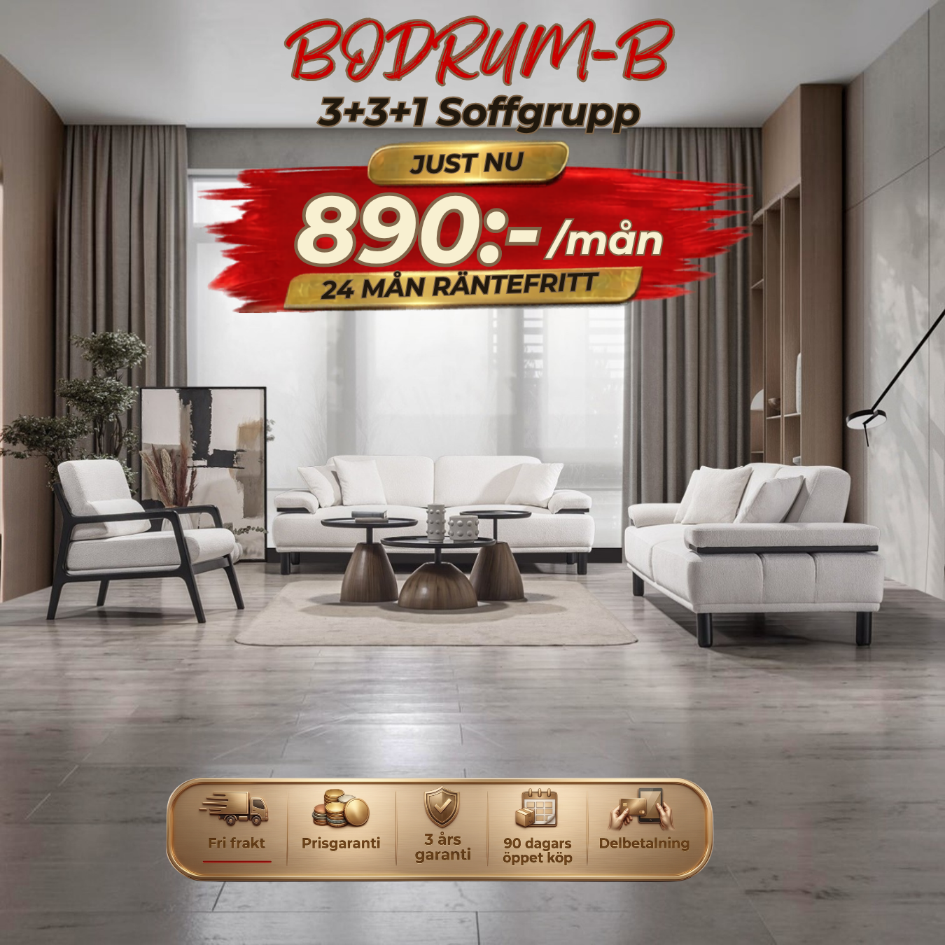 Bodrum-B 3+3+1 Sofa Set