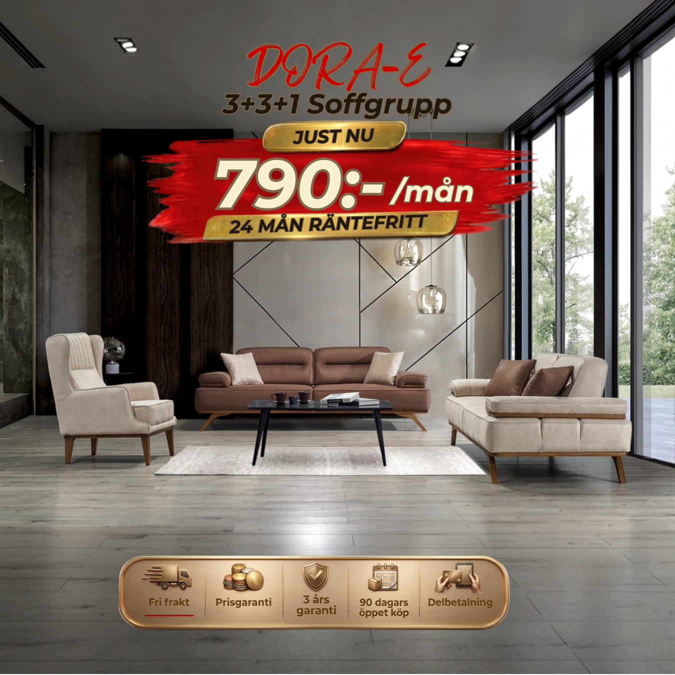 Dora-E 3+3+1 Sofa Set