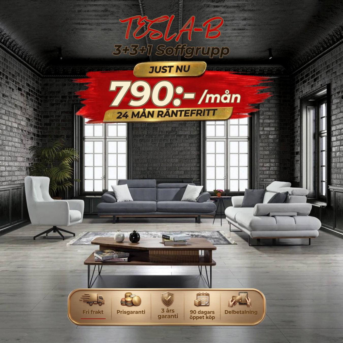 Tesla-B 3+3+1 Sofa Set