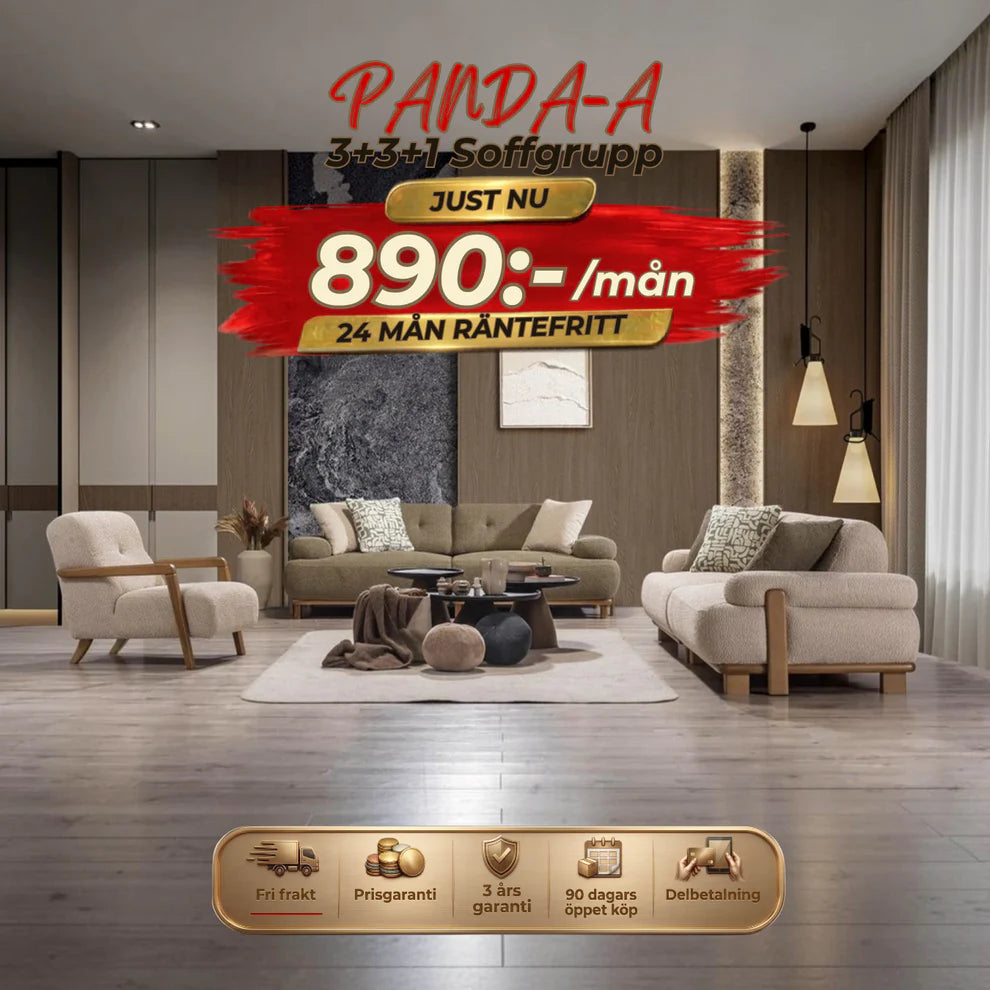 💥Panda 3+3+1 Sofa Set ⏳Bästsäljare i Bohem-serien | Endast 4 kvar