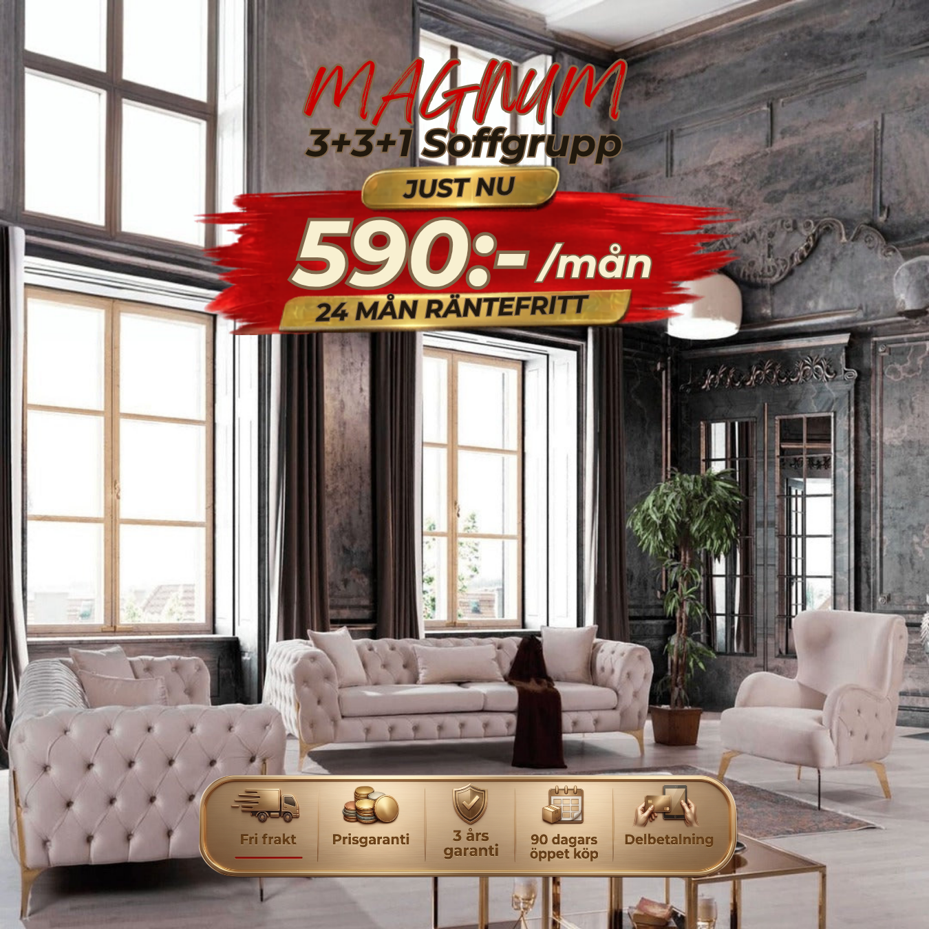 💥Magnum 3+3+1 Sofa Set ⏳Specialerbjudande | Endast 8 kvar