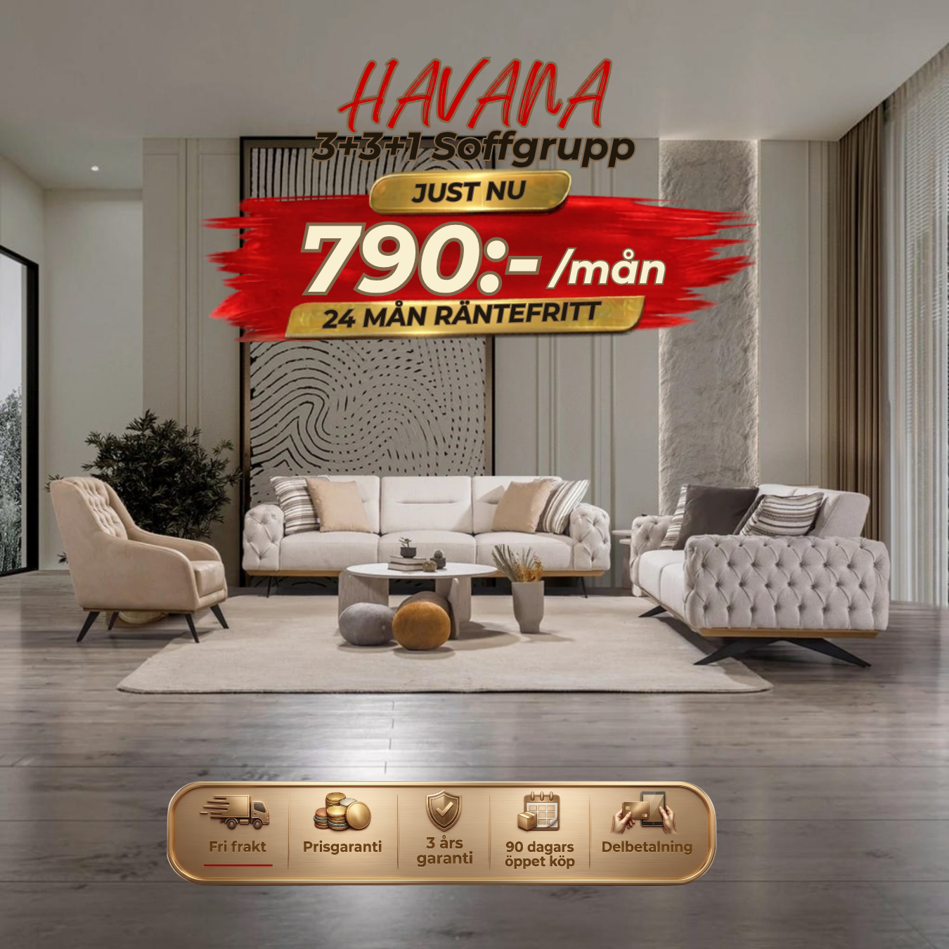 Havana 3+3+1 Sofa Set