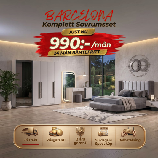Barcelona Sovrumsset( Bed-2 st bedside table-Sminkbord-Spegel)