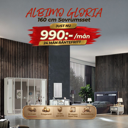 Albimo Gloria Sovrumsset - (160 cm Säng-2 st Sängbord-Sminkbord)