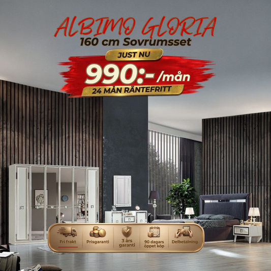 Albimo Gloria Sovrumsset - (160 cm Säng-2 st Sängbord-Sminkbord)
