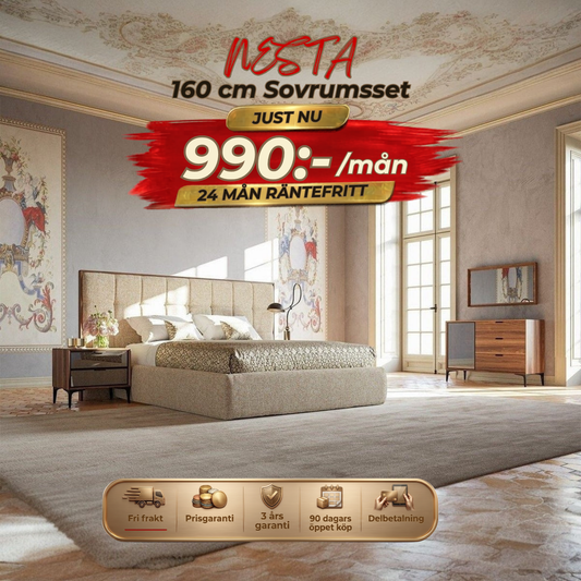 Nesta Sovrumsset - (160cm Säng-2st Sängbord-Sminkbord-Spegel)