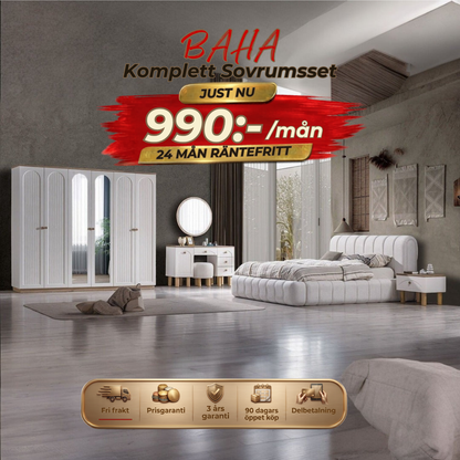 Baha Sovrumsset(Bed-2 st Bedside Table-Sminkbord-Spegel)