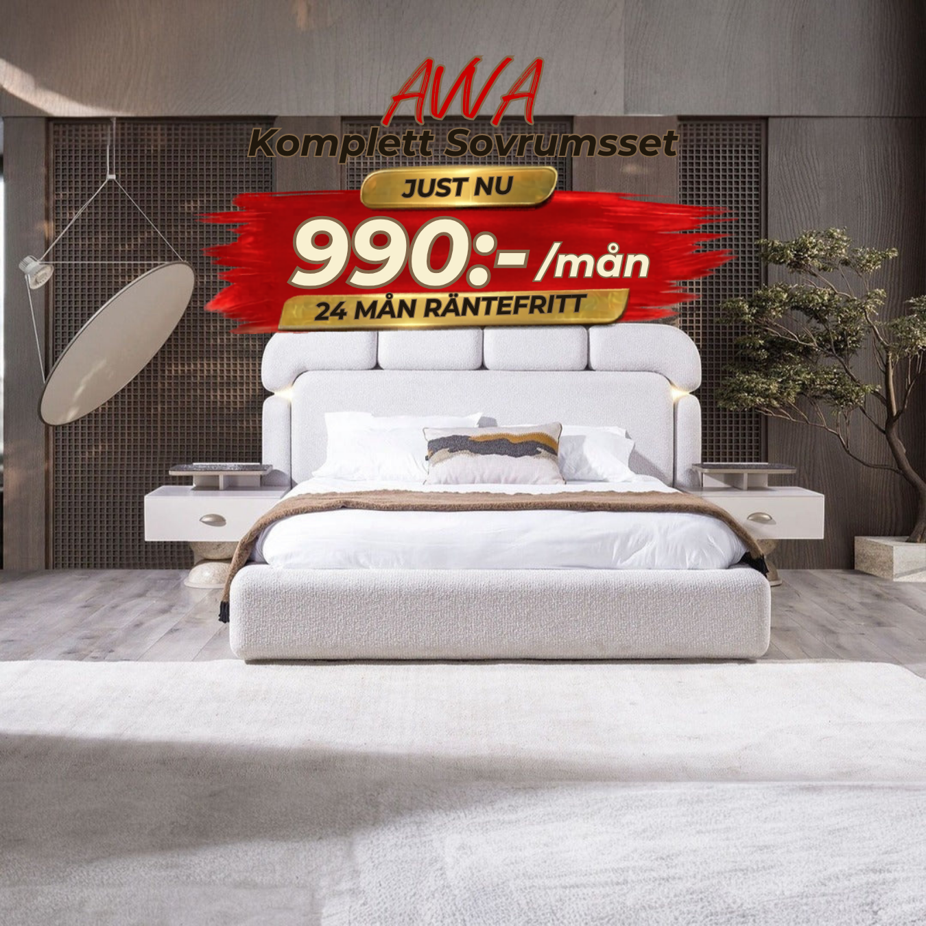 Avva Sovrumsset( Bed-2 st bedside table-Sminkbord-Spegel)