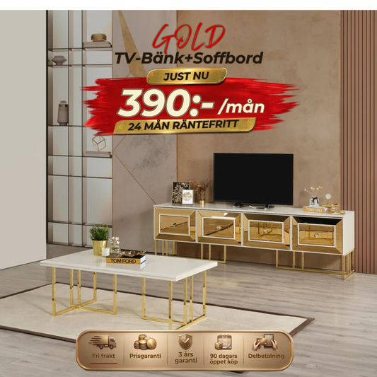Gold TV-Bänk+Soffbord