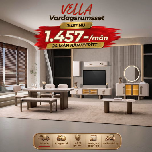 Vella Vardagsrumsset - (Matbord med 6st Stolar-Soffbord-Tv Bänk)