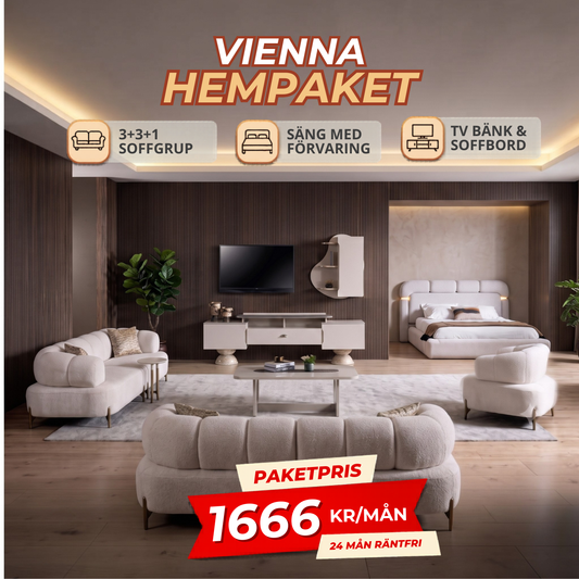 1️⃣7️⃣ Vienna HemPaket (Avva-A 3+3+1 Soffgrupp – Avva TV-Bänk-Avva Soffbord – Avva Säng med förvaring)