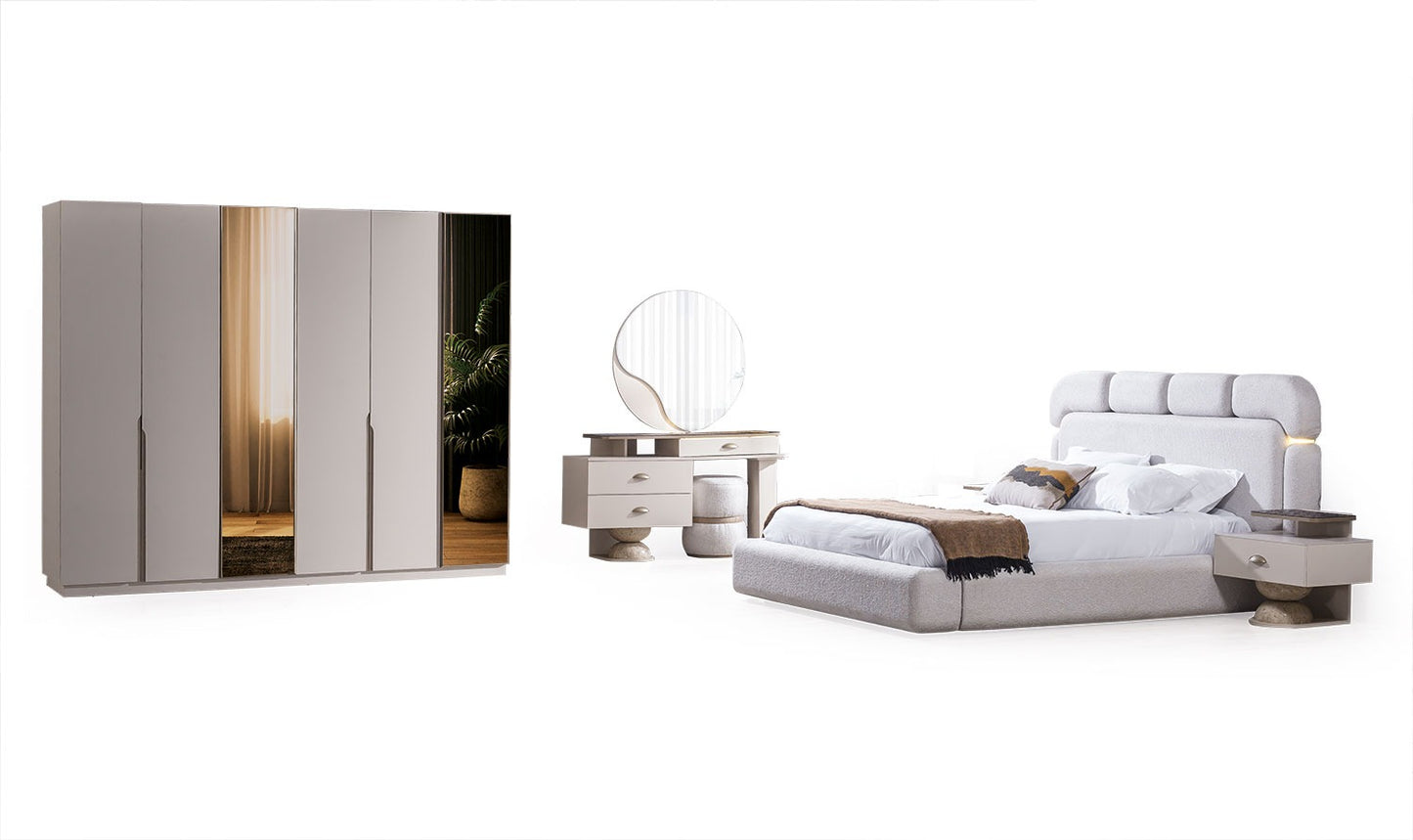 Avva Sovrumsset( Bed-2 st bedside table-Sminkbord-Spegel)