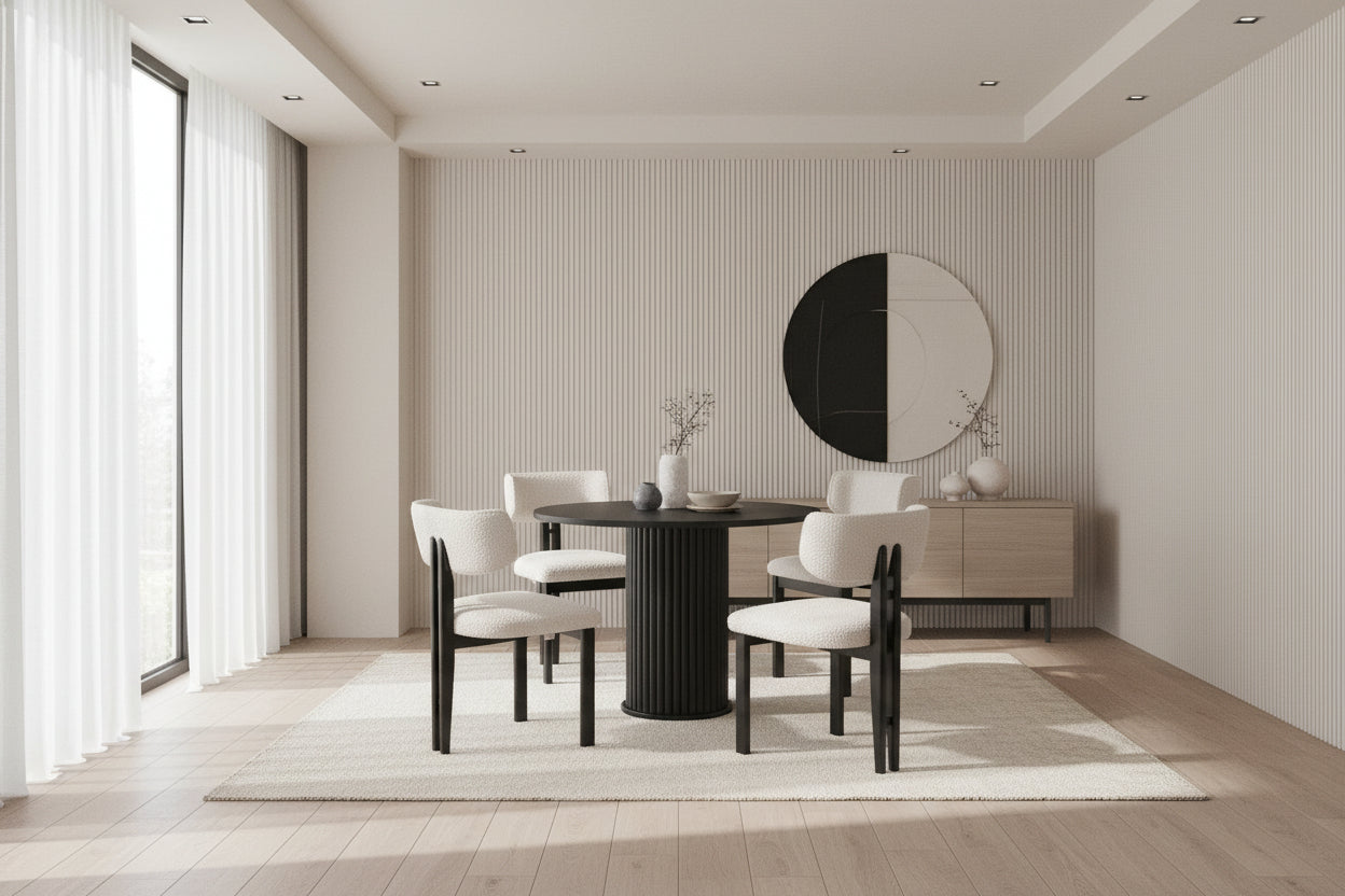 Baha Dining Table (rund) with  4 Barcelona Chairs