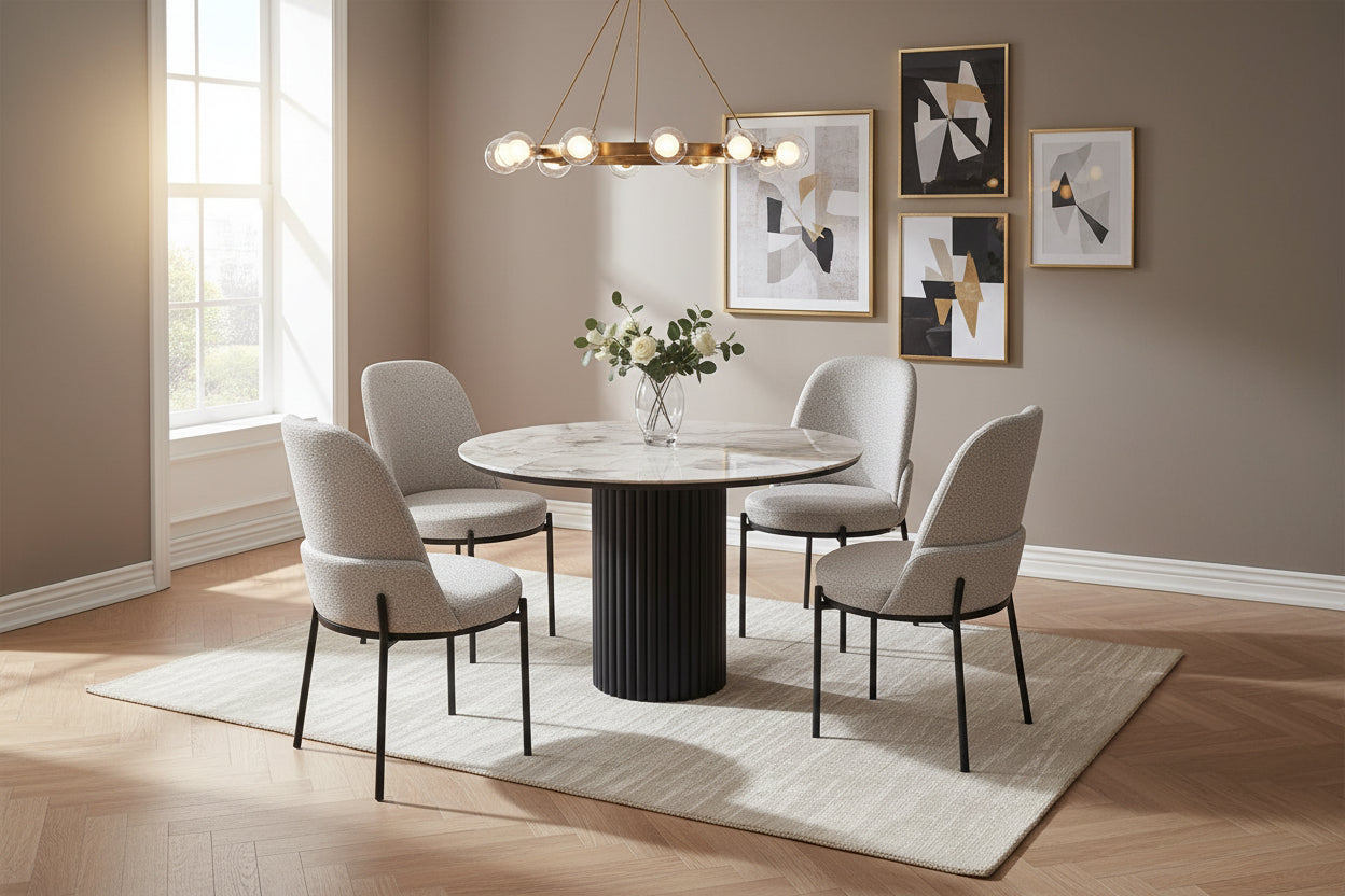 Barcelona Dining Table (rund) with  4 Savana Chairs