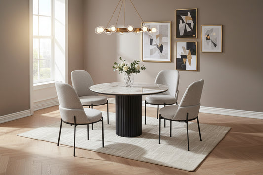 Barcelona Dining Table (rund) with  4 Savana Chairs