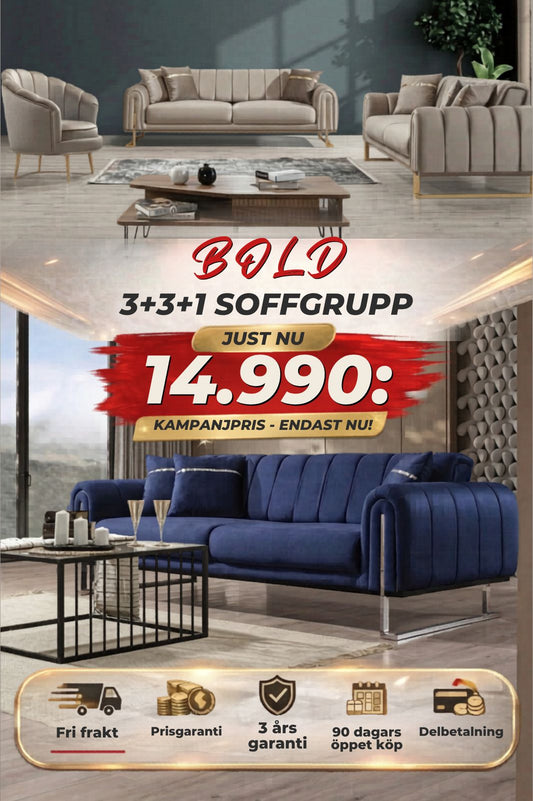 💥Bold 3+3+1 Soffgrupp ⏳ Endast 6 kvar
