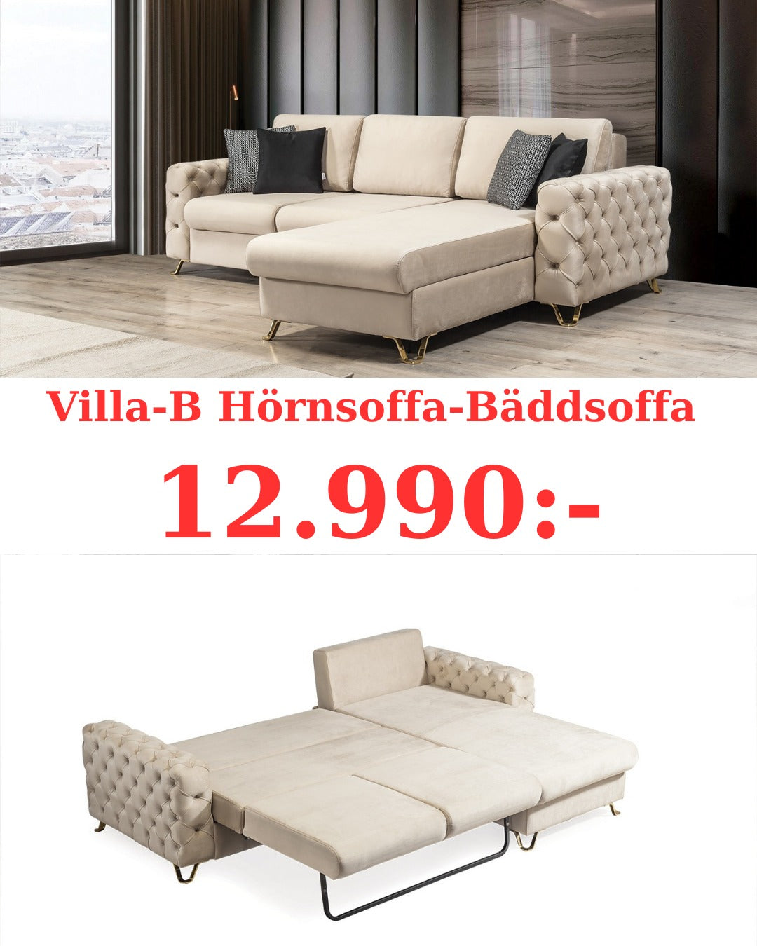 Villa B Hörnsoffa-Bäddsoffa