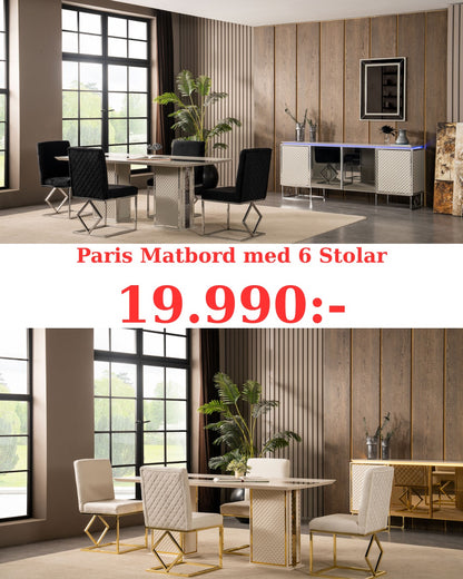 Paris Matgrupp - Matbord med 6 stolar