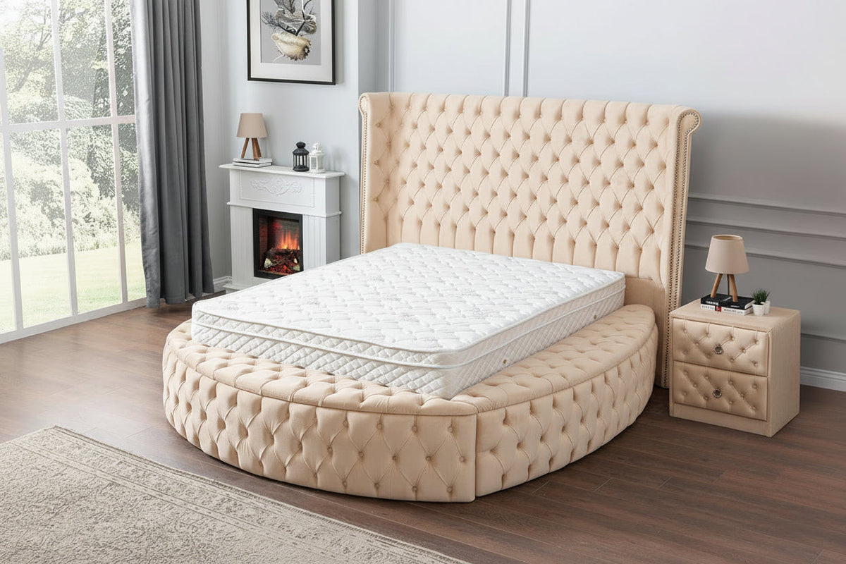 Angel Säng-Huvudgavel-Förvaring med Madrass – Beige