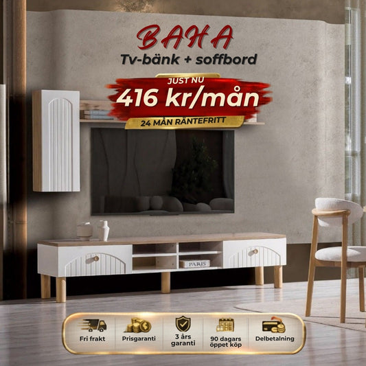 BAHA Tv-bänk + soffbord 416 kr/mån
