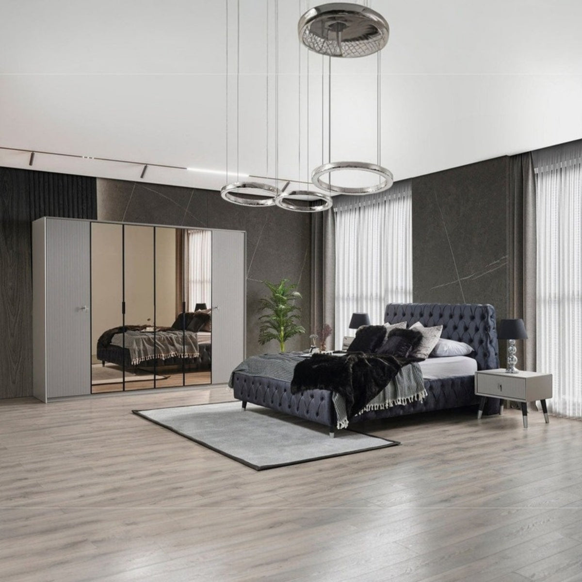 Acelya Sovrumsset (160cm/180cm Säng-2st Sängbord-Sminkbord-Spegel) – kampanjpris