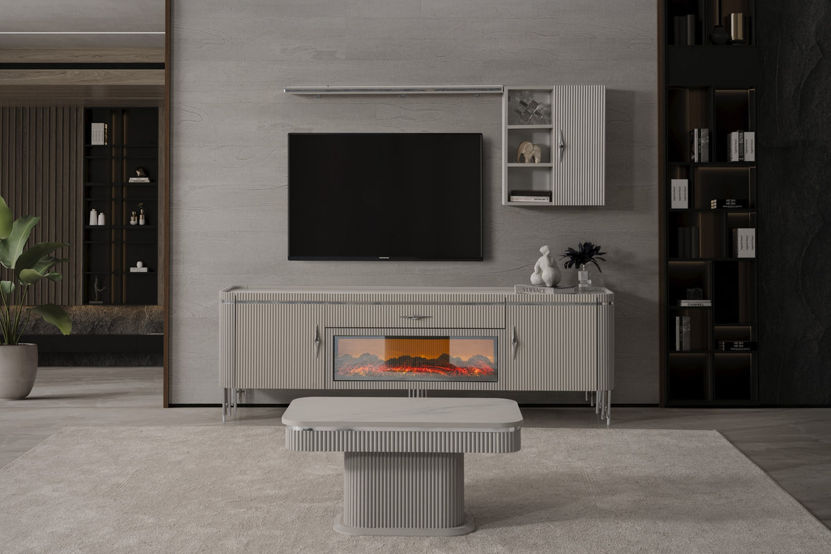 INCI Grey TV-Bänk med Elkamin