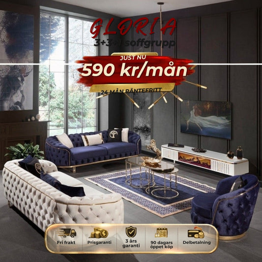 💥Gloria 3+3+1 Soffgrupp  ⏳Specialerbjudande | Endast 4 kvar 590 kr/mån