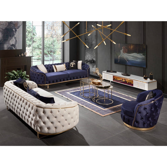 🎯 Gloria 3+3+1 Soffgrupp - Beige med Guld Ben