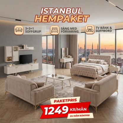 7️⃣ Istanbul HemPaket (Soffgrupp – TV-bänk – Soffbord – Säng med förvaring)